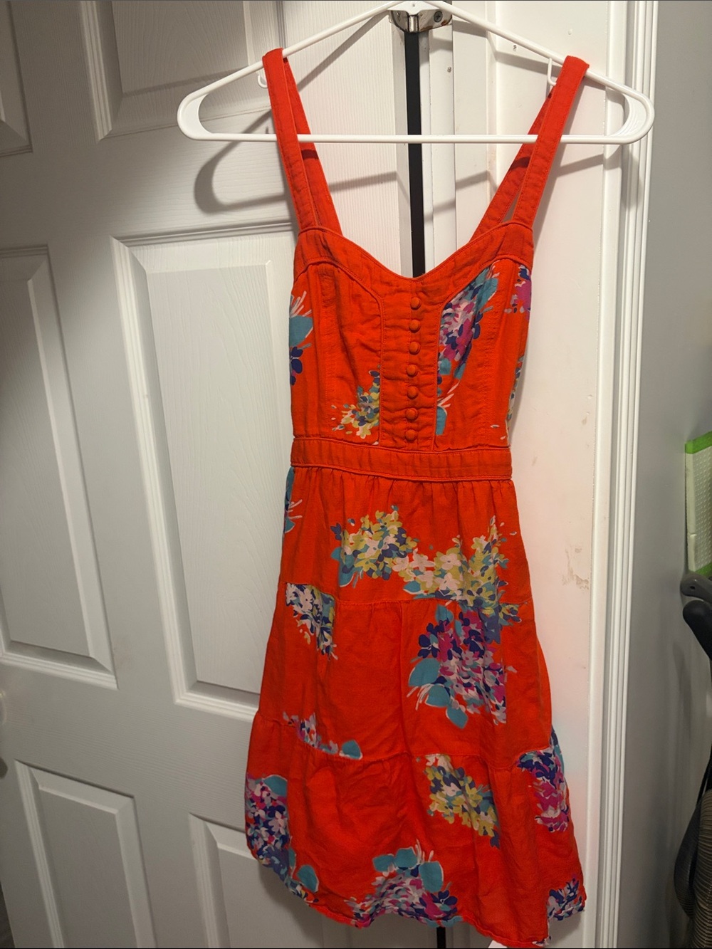 American Eagle Outfitters Orange Floral Button-Front Midi Dress